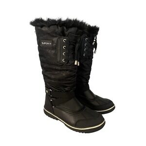 Superfit Canada Women 9 Black Waterproof Winter Snow Boots Faux Fur Trim Tall